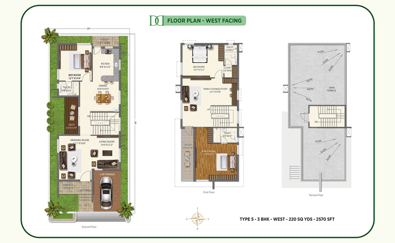 Floor plan of 3 BHK 2570 Sq. Ft. Villa in Ramky Discovery City The Huddle, Hyderabad