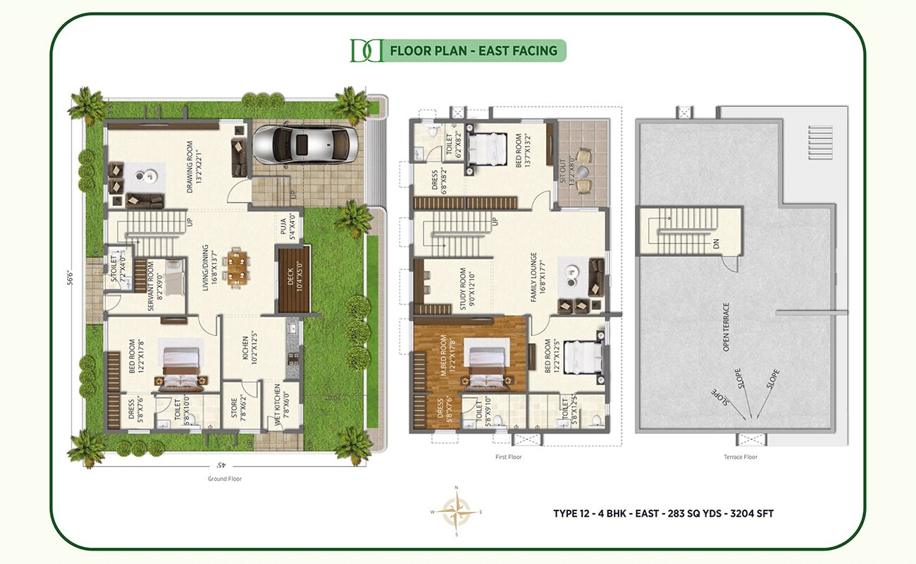 Floor plan of 4 BHK 3204 Sq. Ft. Villa in Ramky Discovery City The Huddle, Hyderabad