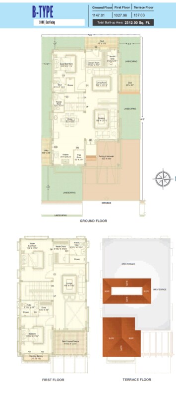 Floor plan of 3 BHK 2258 Sq. Ft. Villa in Ramky Discovery City, Hyderabad