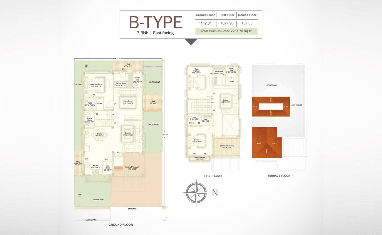 Floor plan of 3 BHK 2258 Sq. Ft. Villa in Ramky Gardenia Grove Villas, Hyderabad