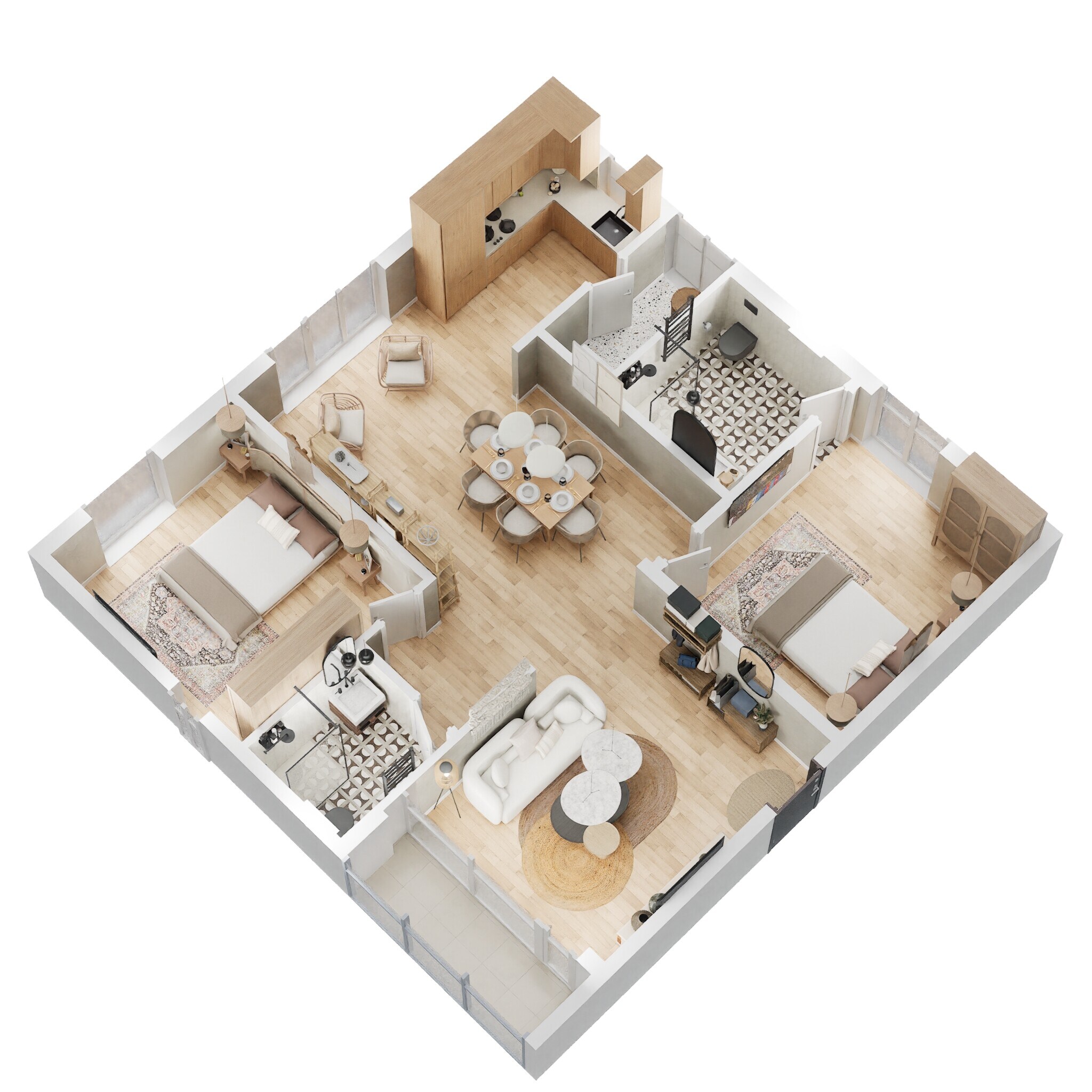 Floor plan of 2 BHK 1335 Sq. Ft. Apartment in Ramky Golden Circle, Hyderabad