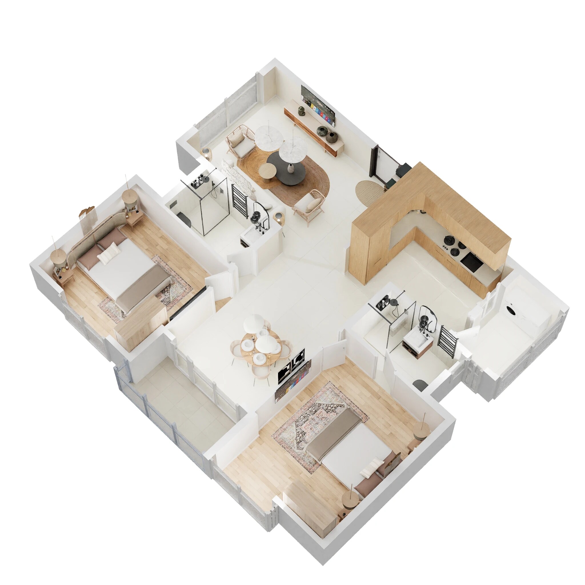Floor plan of 2 BHK 1268 Sq. Ft. Apartment in Ramky One Galaxia Phase 2, Hyderabad