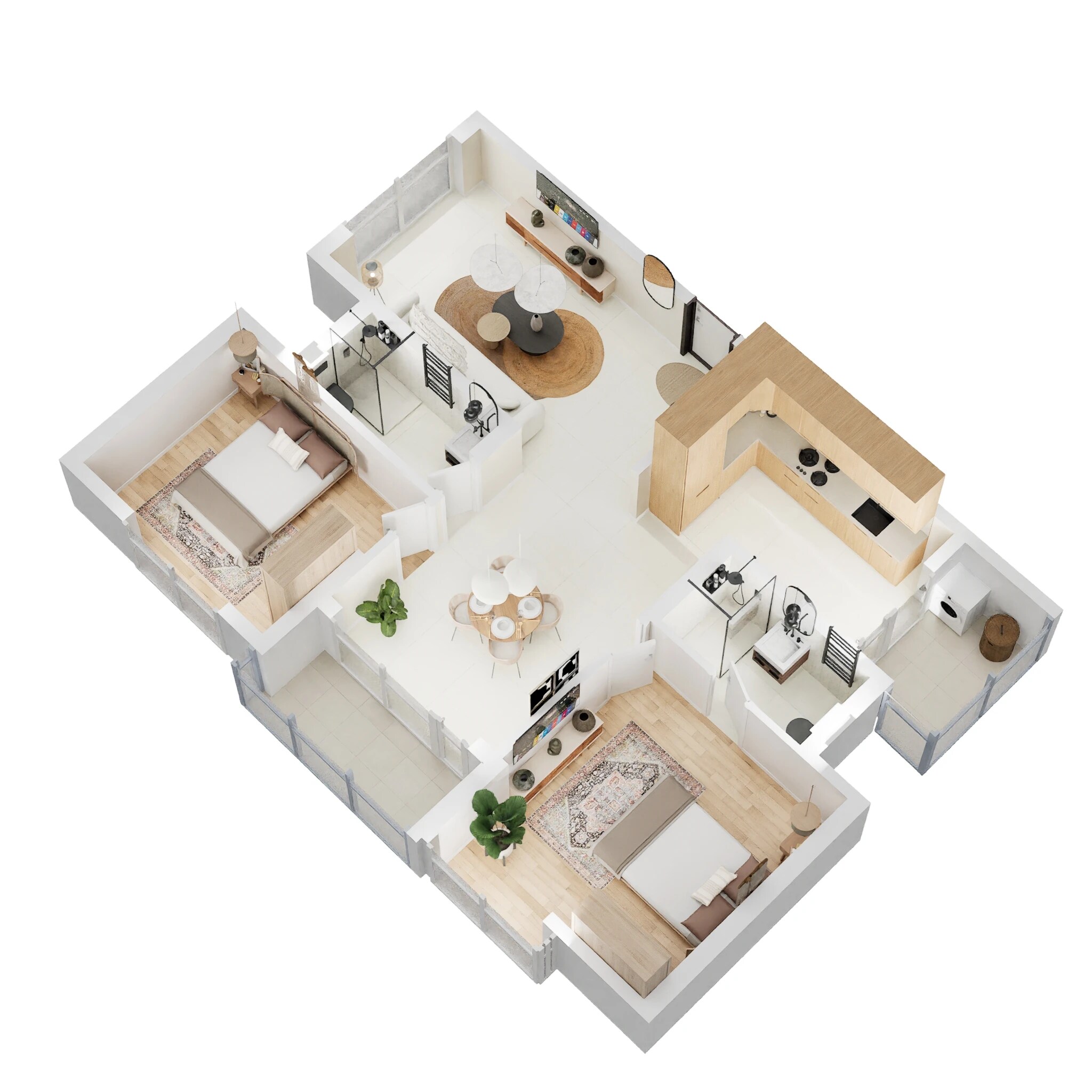 Floor plan of 2 BHK 1265 Sq. Ft. Apartment in Ramky One Galaxia Phase 2, Hyderabad