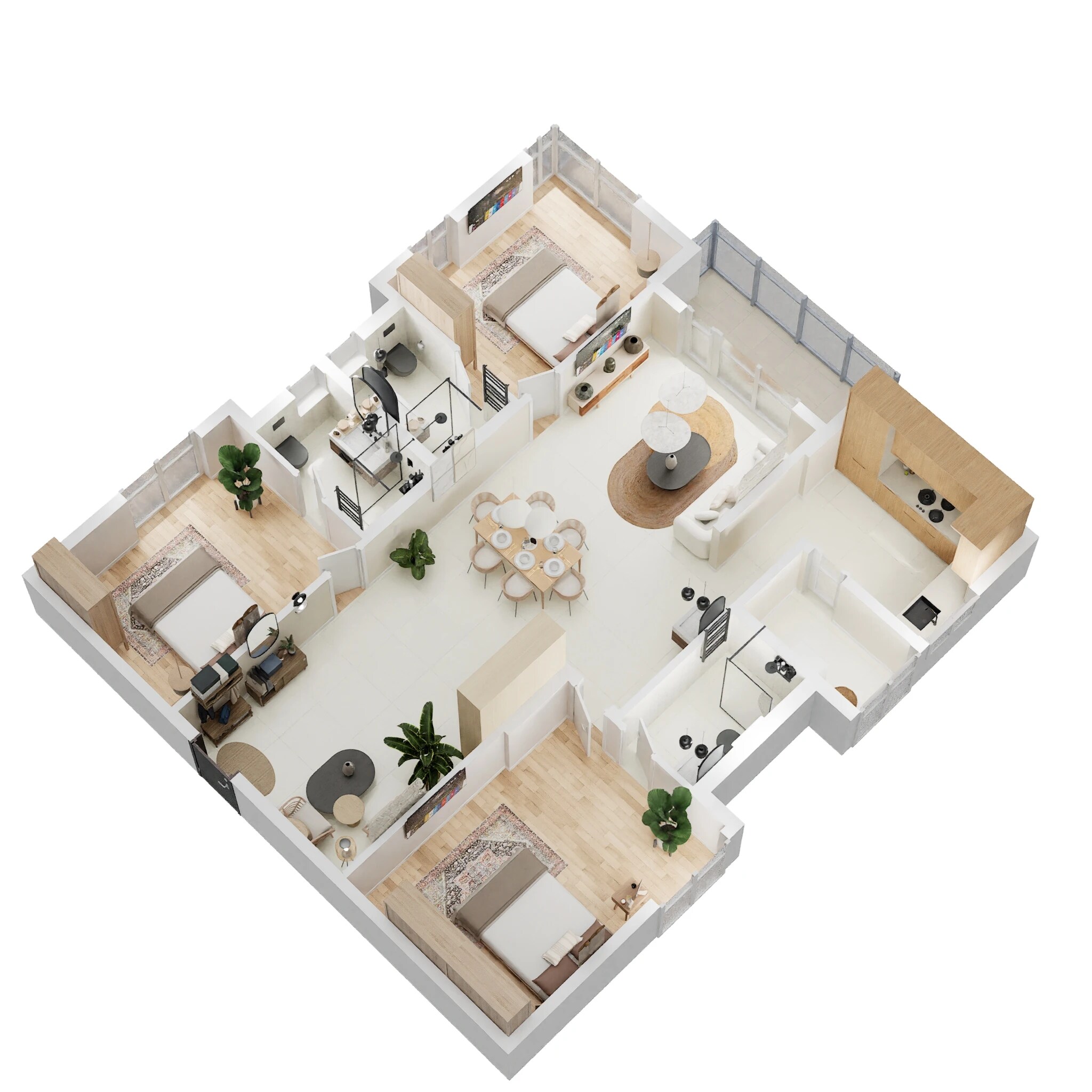 Floor plan of 3 BHK 1665 Sq. Ft. Apartment in Ramky One Galaxia Phase 2, Hyderabad