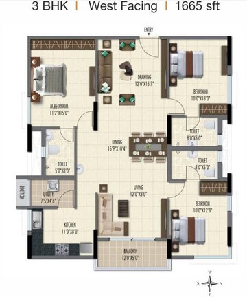  3 BHK Apartment at Ramky One Galaxia Phase 2, Nallagandla – for Rent