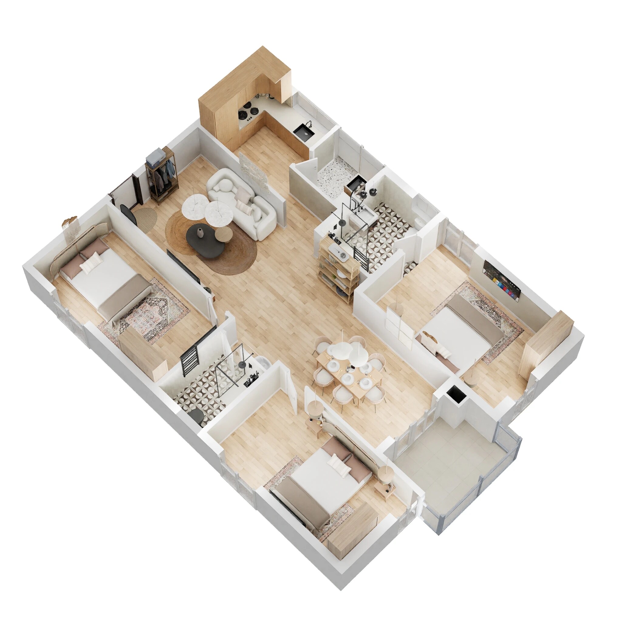 Floor plan of 3 BHK 1368 Sq. Ft. Apartment in Ramky One Marvel, Hyderabad