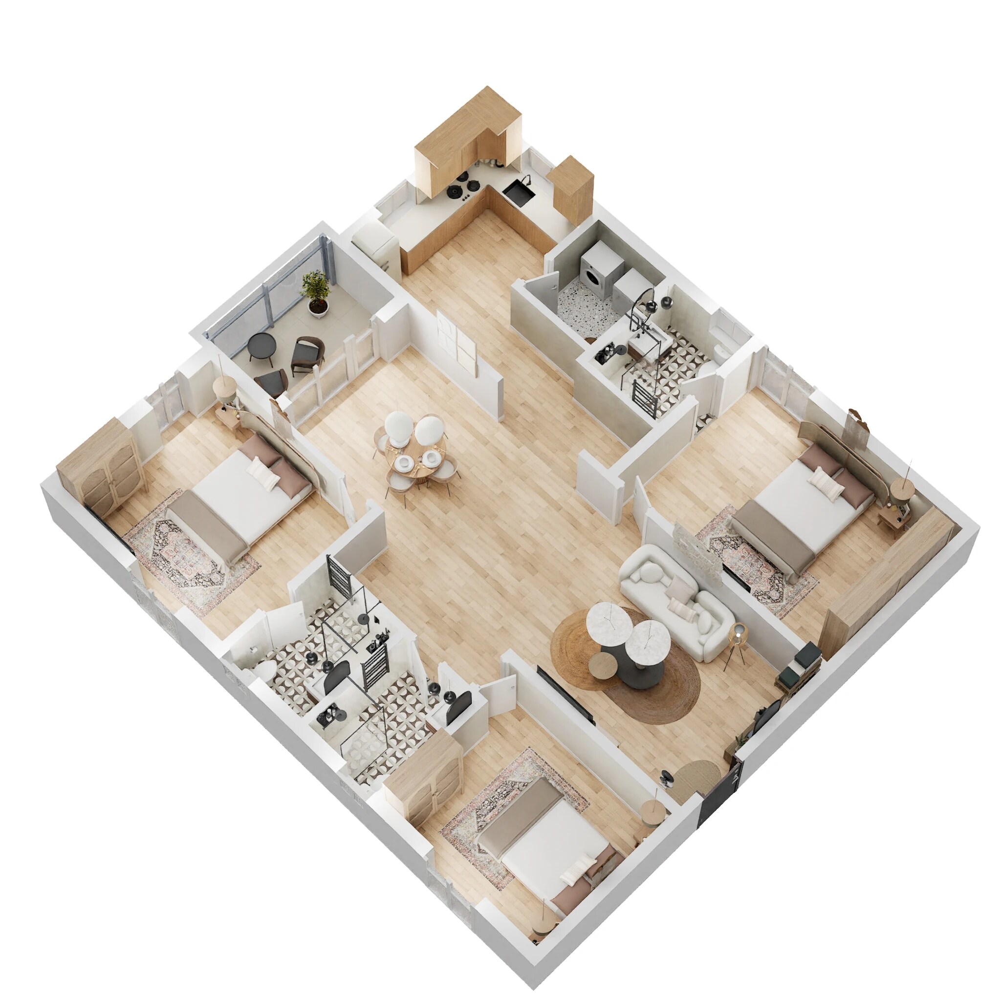Floor plan of 3 BHK 1620 Sq. Ft. Apartment in Ramky One Marvel, Hyderabad