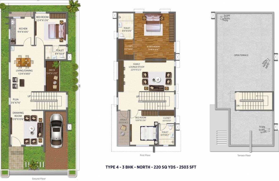 Floor plan of 3 BHK 2503 Sq. Ft. Villa in Ramky The Huddle, Hyderabad