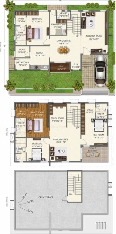 Floor plan of 4 BHK 3204 Sq. Ft. Villa in Ramky The Huddle, Hyderabad