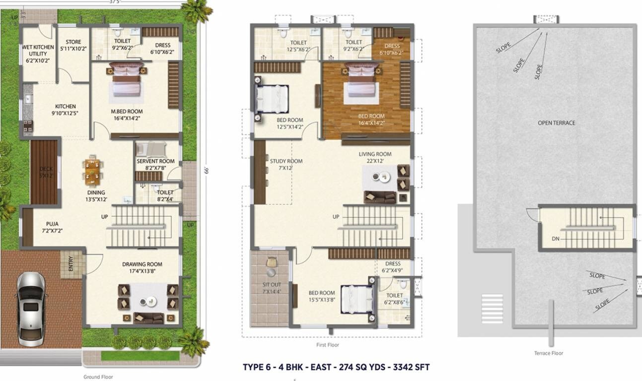 Floor plan of 4 BHK 3342 Sq. Ft. Villa in Ramky The Huddle, Hyderabad