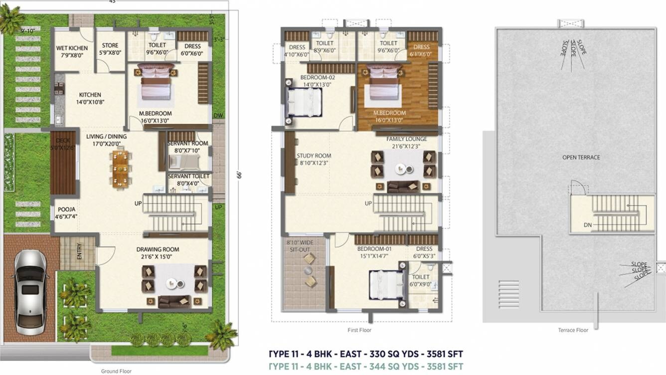 Floor plan of 4 BHK 3581 Sq. Ft. Villa in Ramky The Huddle, Hyderabad