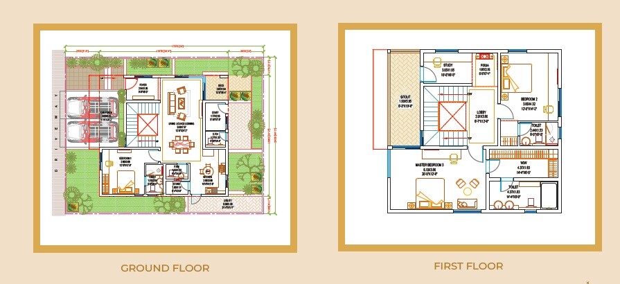 Floor plan of 4 BHK 3175 Sq. Ft. Villa in Ramky The Roots, Hyderabad
