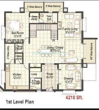 Floor plan of 4 BHK Apartment - 4210 sq. ft. in Ramky Towers, Hyderabad