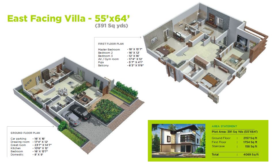 Floor plan of 4 BHK 4069 Sq. Ft. Villa in Ramky Tranquillas, Hyderabad