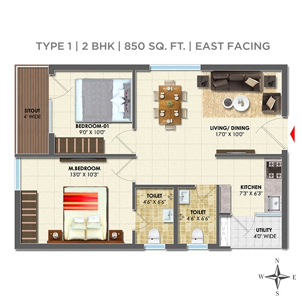 2 BHK 850 Sq. Ft. Apartment in Ramky Truspace Aspire