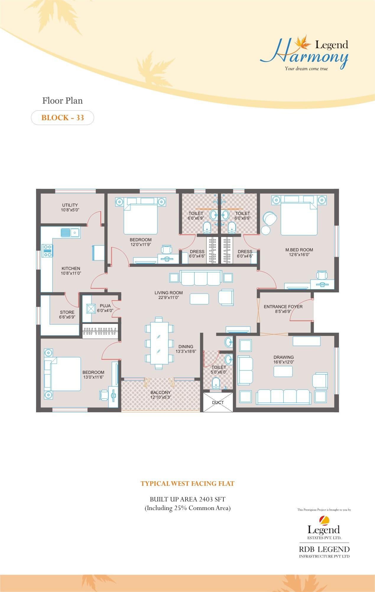 Floor plan of 3 BHK 2403 Sq. Ft. Apartment in RDB Legend Harmony, Hyderabad