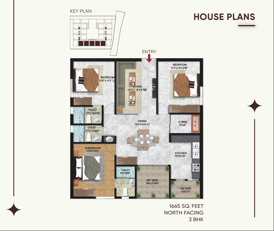3 BHK 1665 Sq. Ft. Apartment in Regalia Krishna Kunj Central Courtyard