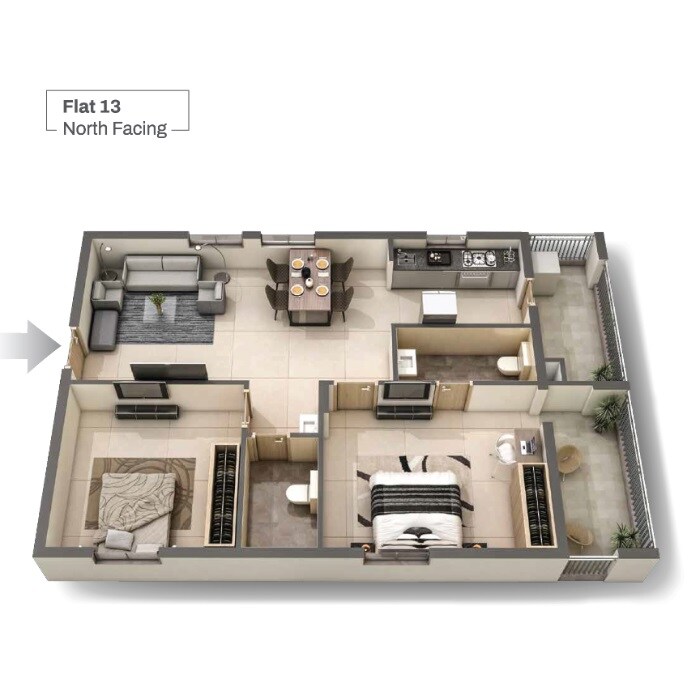 2 BHK 1101 Sq. Ft. Apartment