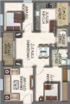 Floor plan of 2 BHK 1115 Sq. Ft. Apartment in Reliance Jubilee, Hyderabad