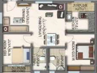 Floor plan of 2 BHK 1410 Sq. Ft. Apartment in Reliance Jubilee, Hyderabad