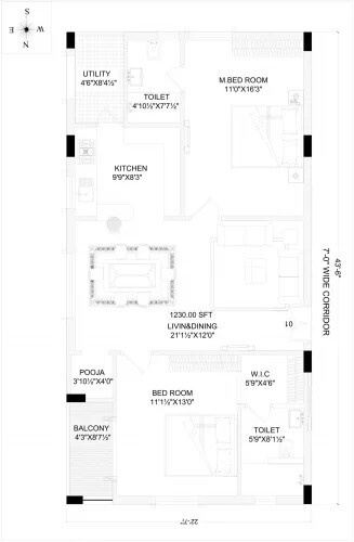 Floor plan of 2 BHK 1227 Sq. Ft. Apartment in Renbridge Renuka Residency, Hyderabad