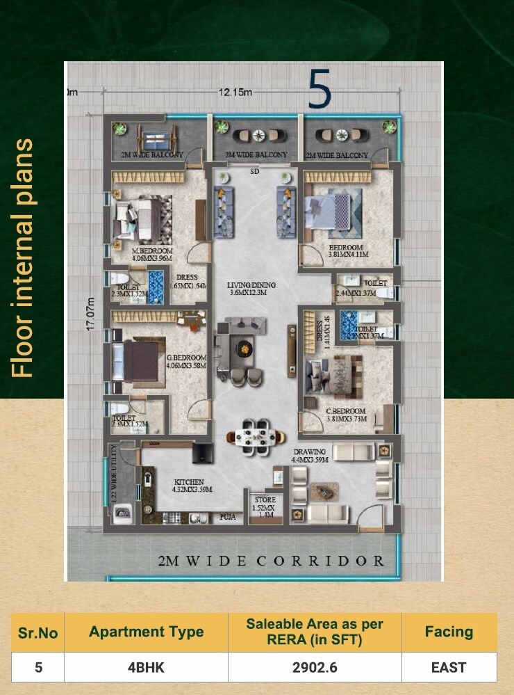 Floor plan of 4 BHK 2903 Sq. Ft. Apartment in RG Kedia Sunrise Gateway, Hyderabad
