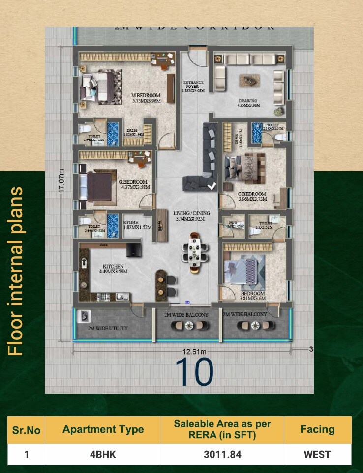 Floor plan of 4 BHK 3012 Sq. Ft. Apartment in RG Kedia Sunrise Gateway, Hyderabad