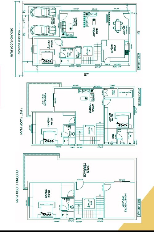 Floor plan of 4 BHK Villa - 3644 sq. ft. in Richer Nysa Villas, Hyderabad