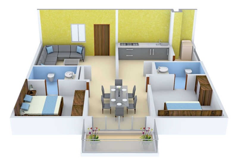 Floor plan of 2 BHK 1285 Sq. Ft. Apartment in Riddhi Saphire, Hyderabad