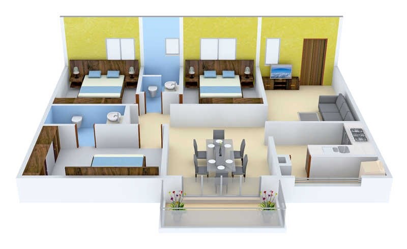 Floor plan of 3 BHK 2055 Sq. Ft. Apartment in Riddhi Saphire, Hyderabad