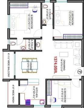 3 BHK 1374 Sq. Ft. Apartment