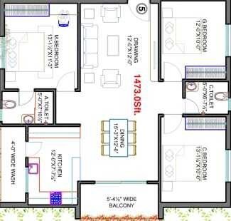 3 BHK 1473 Sq. Ft. Apartment