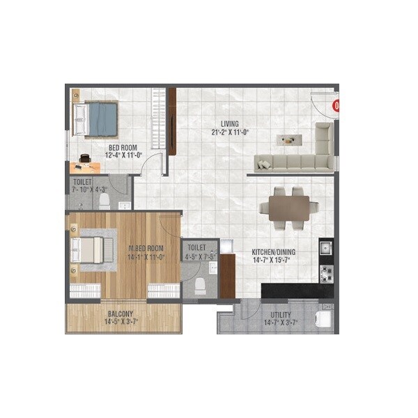 Floor plan of 2 BHK 1445 Sq. Ft. Apartment in Risinia Scintilla, Hyderabad