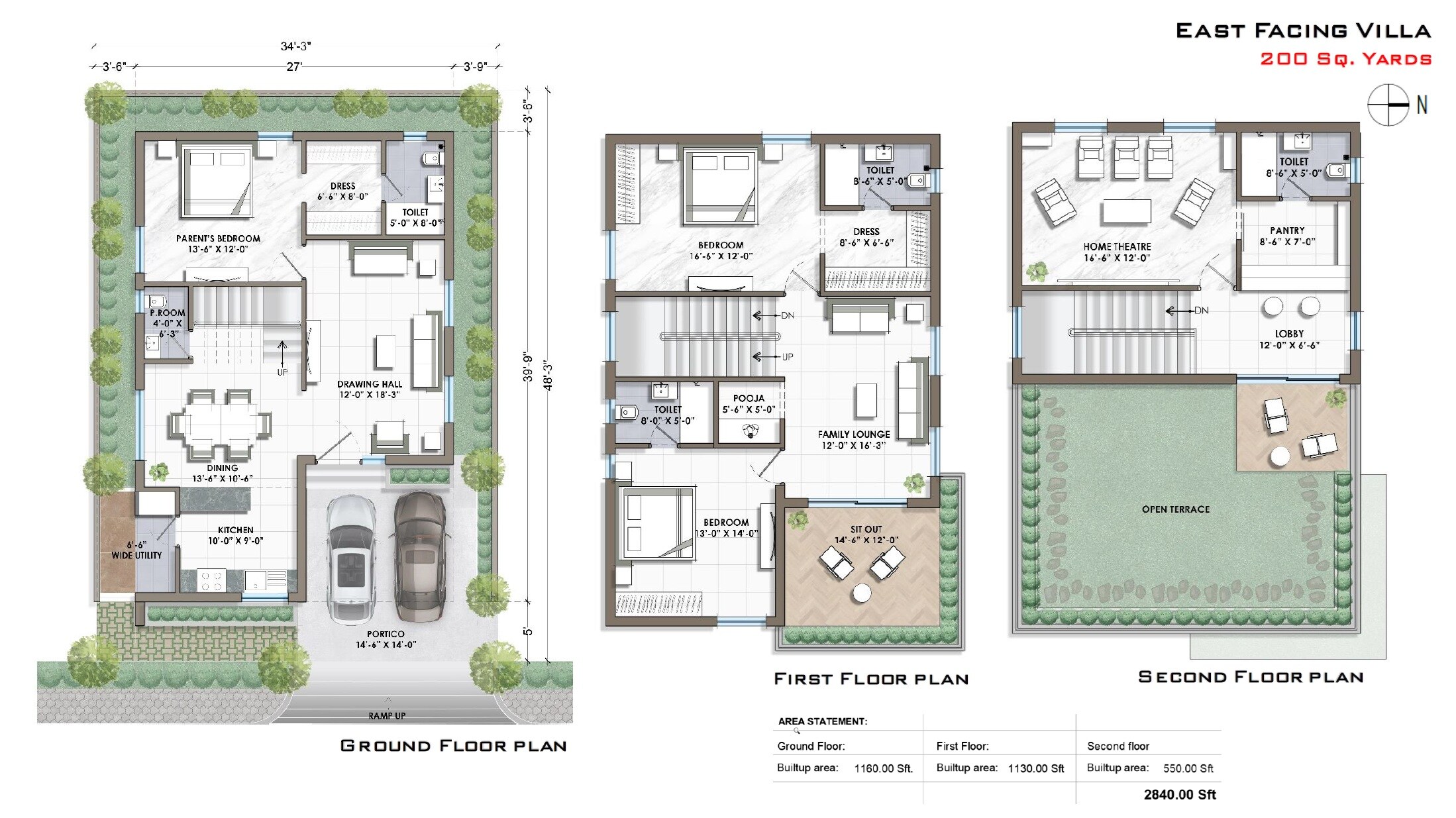 Floor plan of 3 BHK 2840 Sq. Ft. Villa in RK Oxygen City, Hyderabad