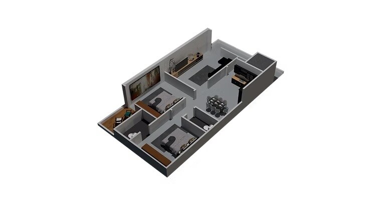 Floor plan of 2 BHK 1185 Sq. Ft. Apartment in RN Aadhvaya, Hyderabad