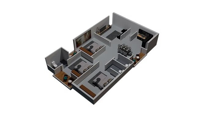 Floor plan of 3 BHK 1460 Sq. Ft. Apartment in RN Aadhvaya, Hyderabad