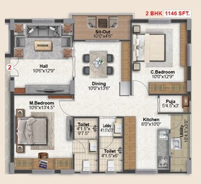 2 BHK 1146 Sq. Ft. Apartment in RNR Ashraya Residency