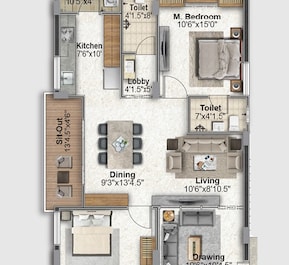 2 BHK 1240 Sq. Ft. Apartment in RNR BN Reddy Residency