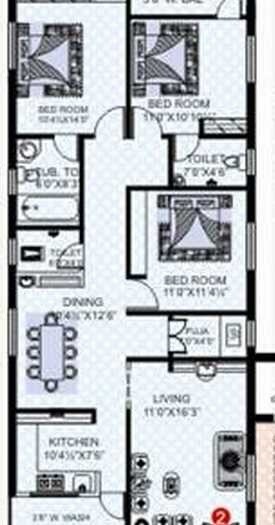Floor plan of 3 BHK 1570 Sq. Ft. Apartment in RNR Tech Residency, Hyderabad