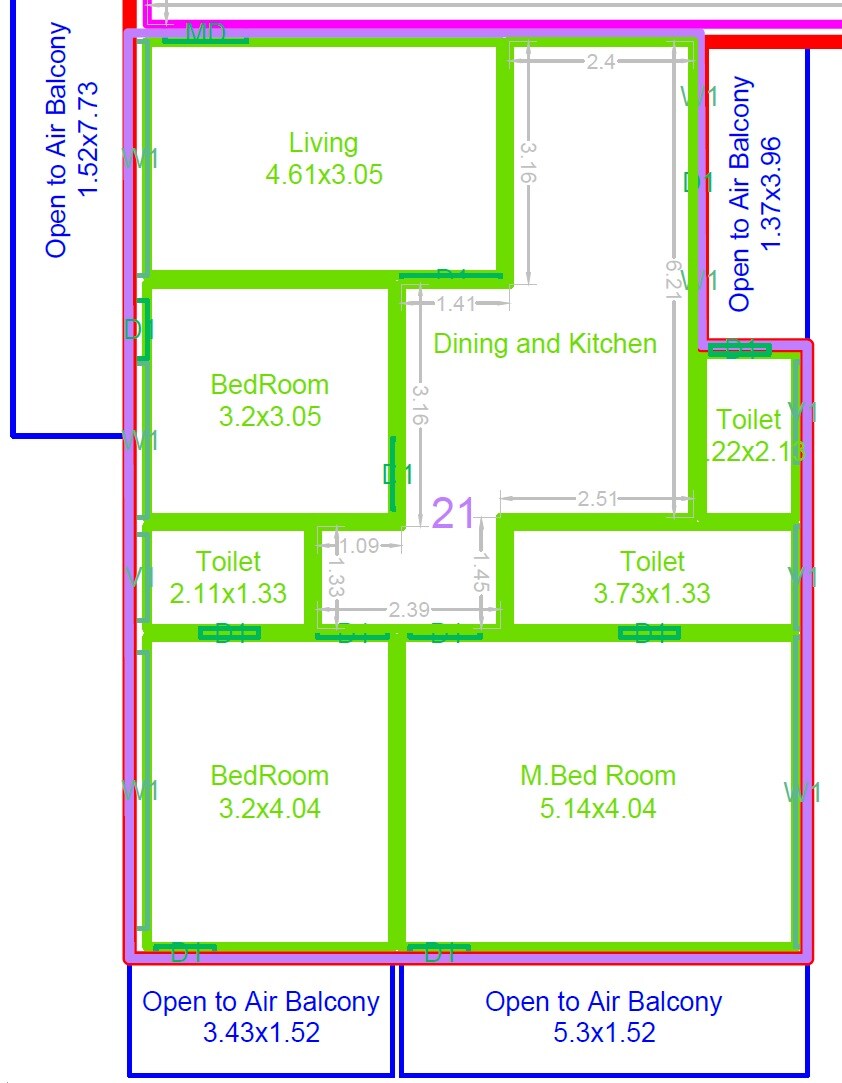 Floor plan of 3 BHK Apartment - 1384 sq. ft. in Rohas Amaracasa, Hyderabad