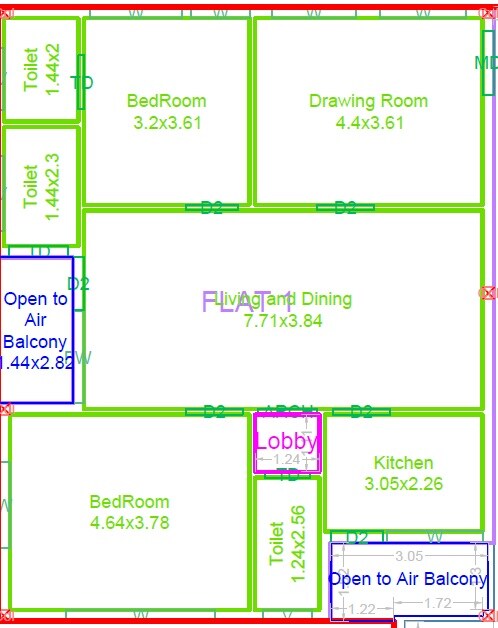 Floor plan of 2 BHK 1050 Sq. Ft. Apartment in Rohitha Arjun Nandanavanam, Hyderabad