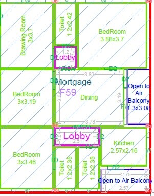Floor plan of 3 BHK 1317 Sq. Ft. Apartment in Rohitha Arjun Nandanavanam, Hyderabad
