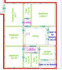 Floor plan of 3 BHK 1408 Sq. Ft. Apartment in Rohitha Arjun Nandanavanam, Hyderabad