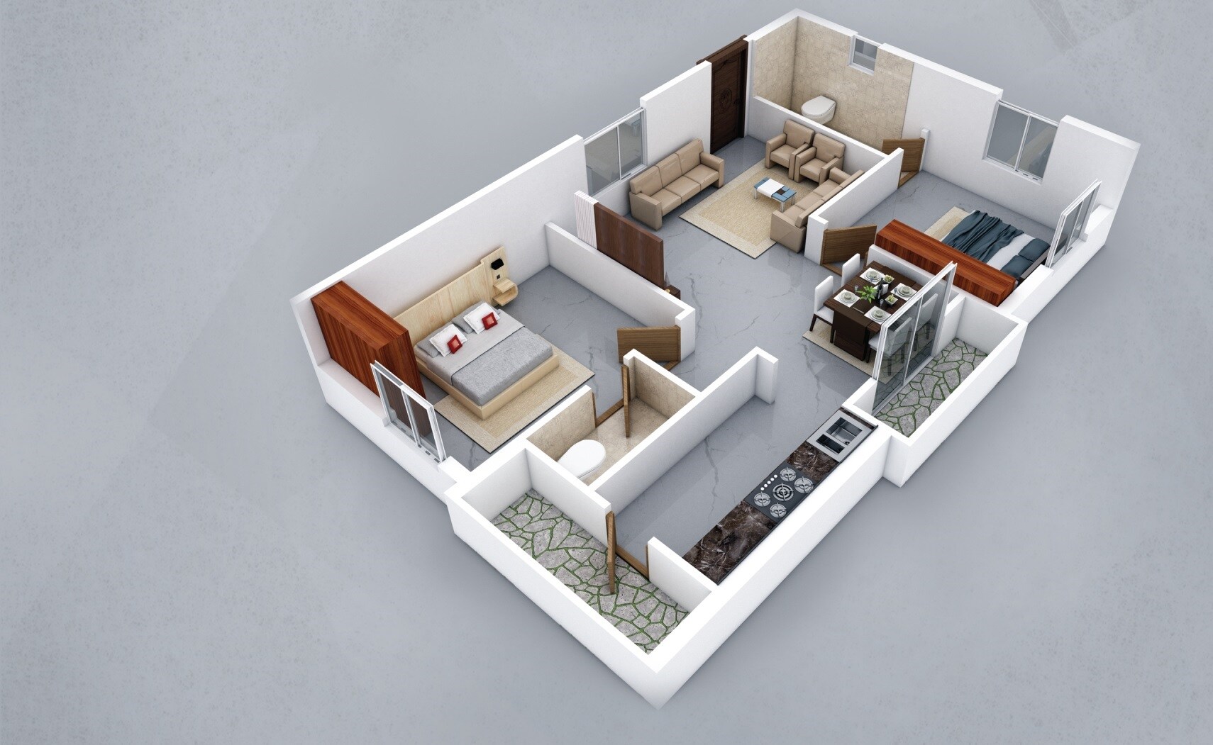 Floor plan of 2 BHK 1160 Sq. Ft. Apartment in Roopa Arthur Homes, Hyderabad