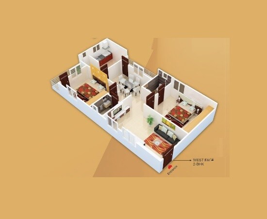 Floor plan of 2 BHK 1145 Sq. Ft. Apartment in Royal Heart County, Hyderabad