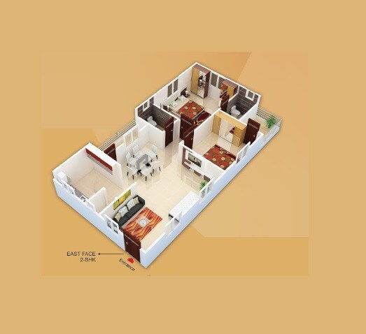 Floor plan of 2 BHK 1185 Sq. Ft. Apartment in Royal Heart County, Hyderabad