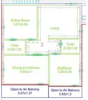 2 BHK 1024 Sq. Ft. Apartment