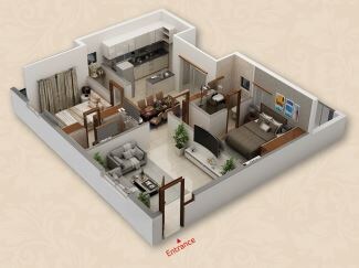 Floor plan of 2 BHK 1236 Sq. Ft. Apartment in RR Signature, Hyderabad