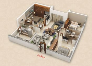 Floor plan of 3 BHK 1758 Sq. Ft. Apartment in RR Signature, Hyderabad