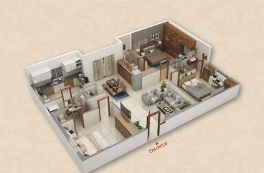 Floor plan of 3 BHK 1915 Sq. Ft. Apartment in RR Signature, Hyderabad